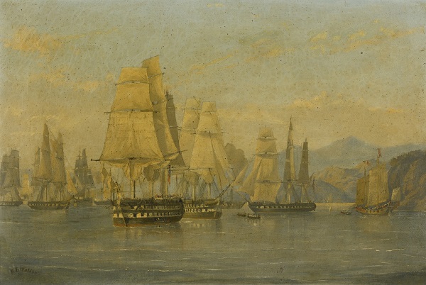 A British squadron sails from Hong Kong to attack Amoy or Xiamen in China, 1841.